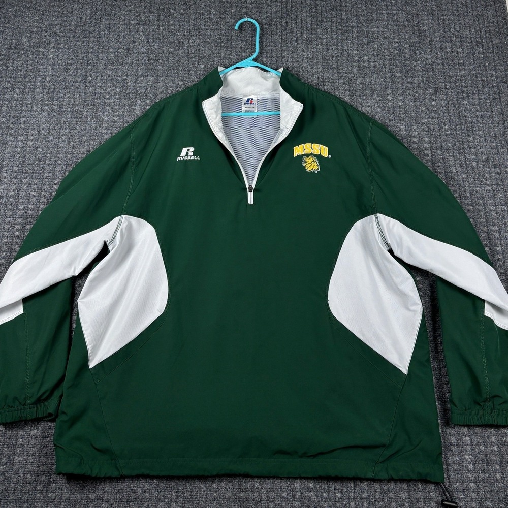 Russell MSSU Lions 1/4 Zip Windbreaker Pullover Jacket XL Green White Mens